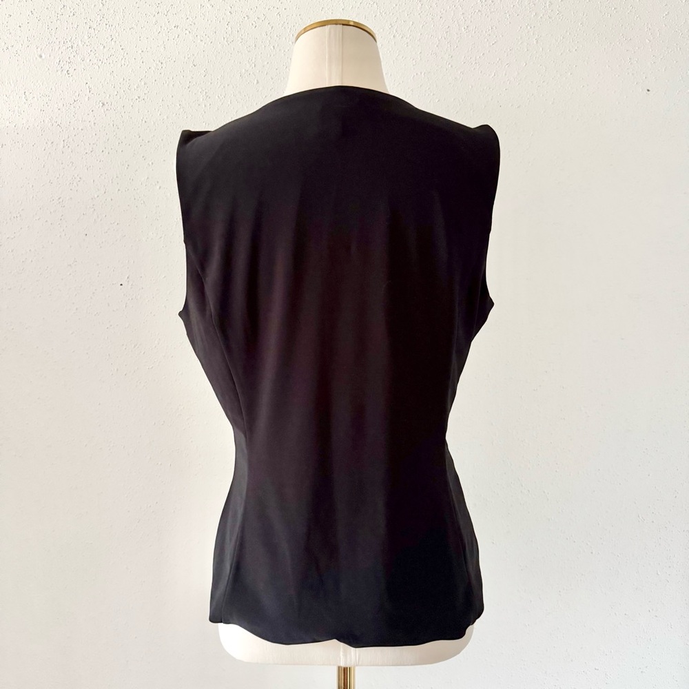 WHBM Pleated V-Neck Sleeveless Top with Ruched Front Black Women's Size Medium M - Picture 6 of 7